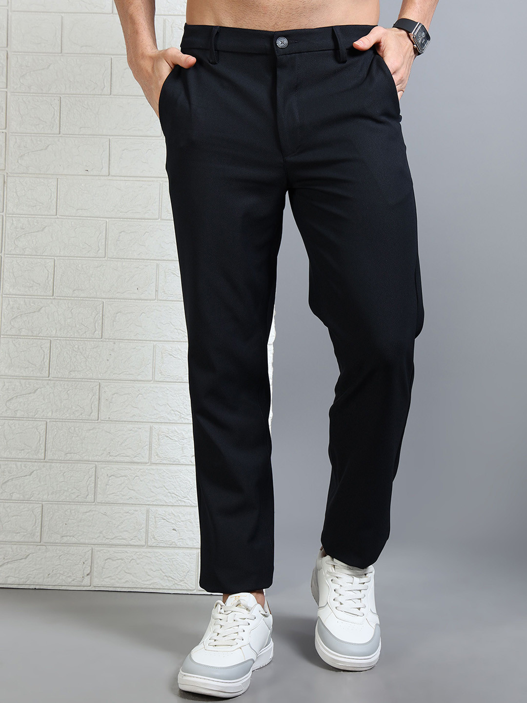 RIGS AND RAGS Men Smart Slim Fit Easy Wash Cotton Formal Trouser