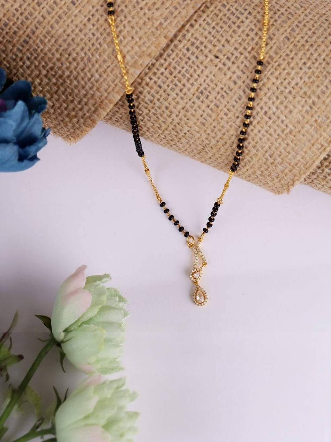 SALONI FASHION JEWELLERY Gold Plated Black Beaded Adjustable Chain Mangalsutra