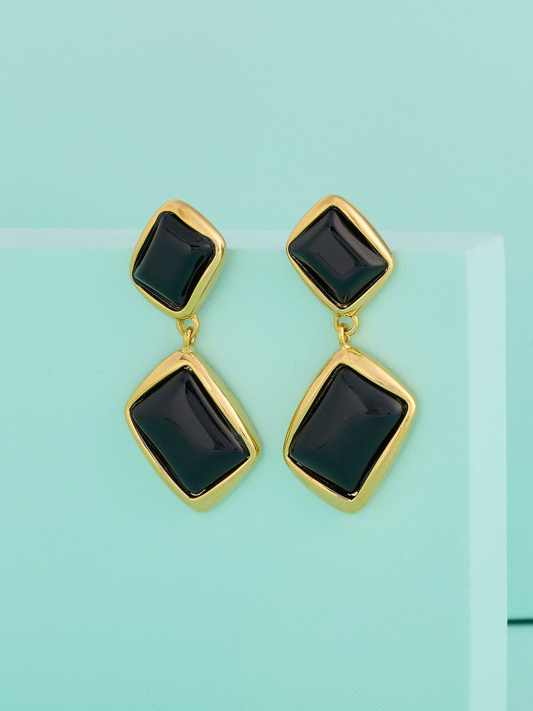 Kushal's Fashion Jewellery Gold-Plated Zircon Rectangle Shaped Drop Earrings