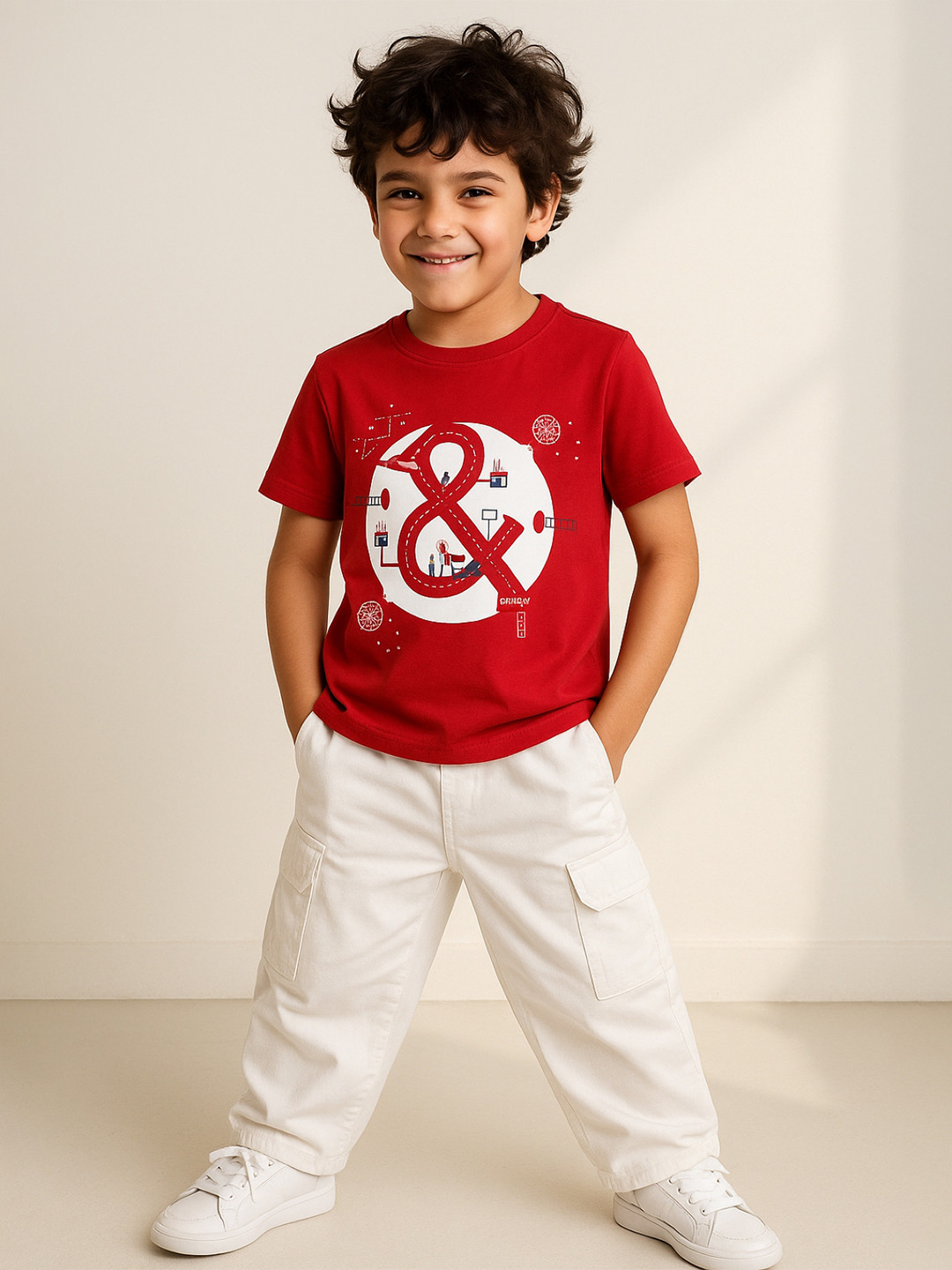 TALES & STORIES Boys Red Typography Printed T-shirt