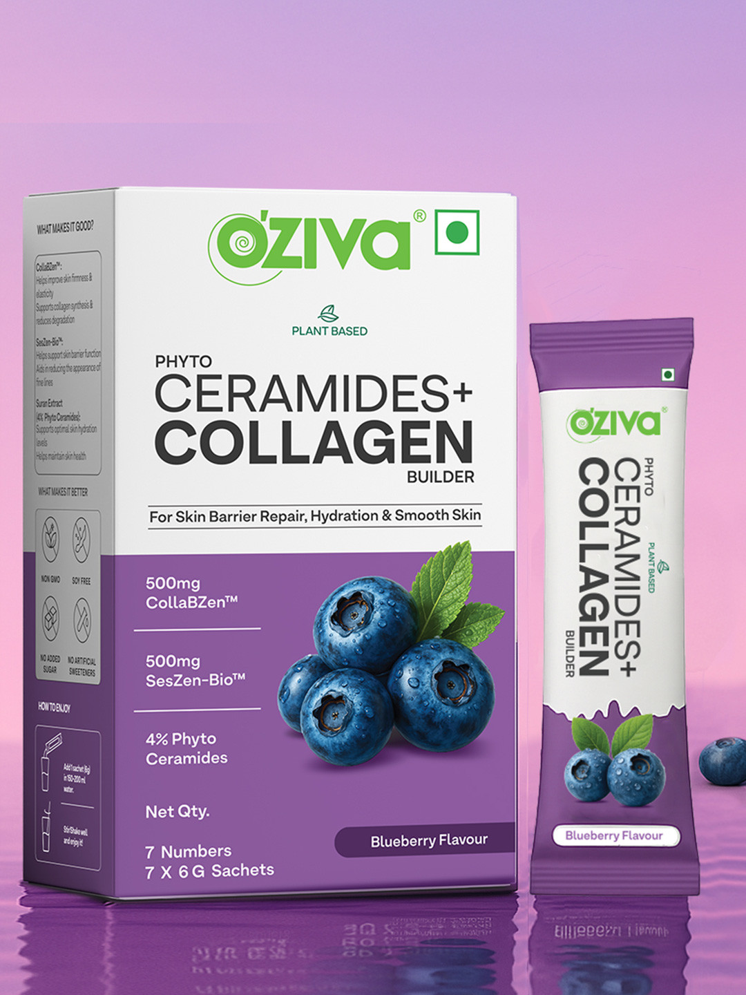 OZiva Phyto Ceramides+ Collagen Builder- 7 Sachets- Blueberry
