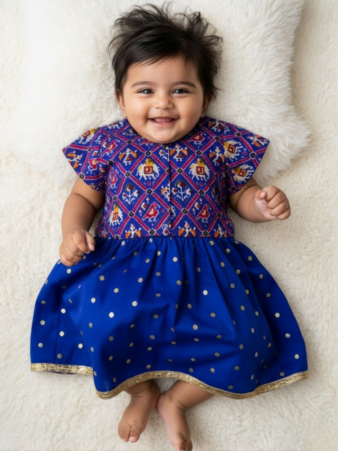 Sangria Baby Girl Blue Zari Lehenga and Patola Blouse Set