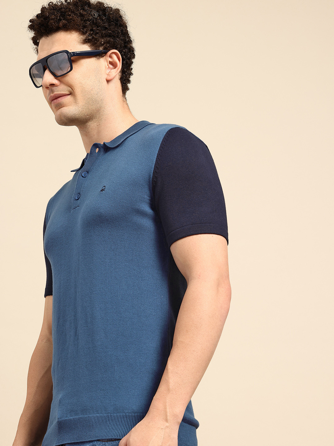 United Colors of Benetton Contrast Sleeves Polo Collar Pullover