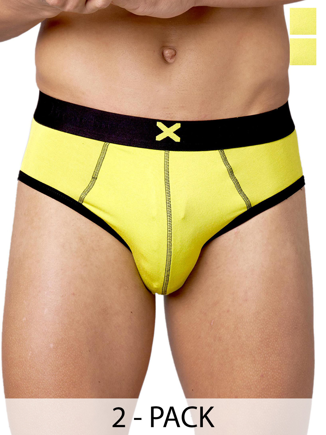FRENCHIE Pack Of 2 Mid-Rise Basic Briefs FR-MI-BF-HYPE-1X5-LPYLW-S-PO2