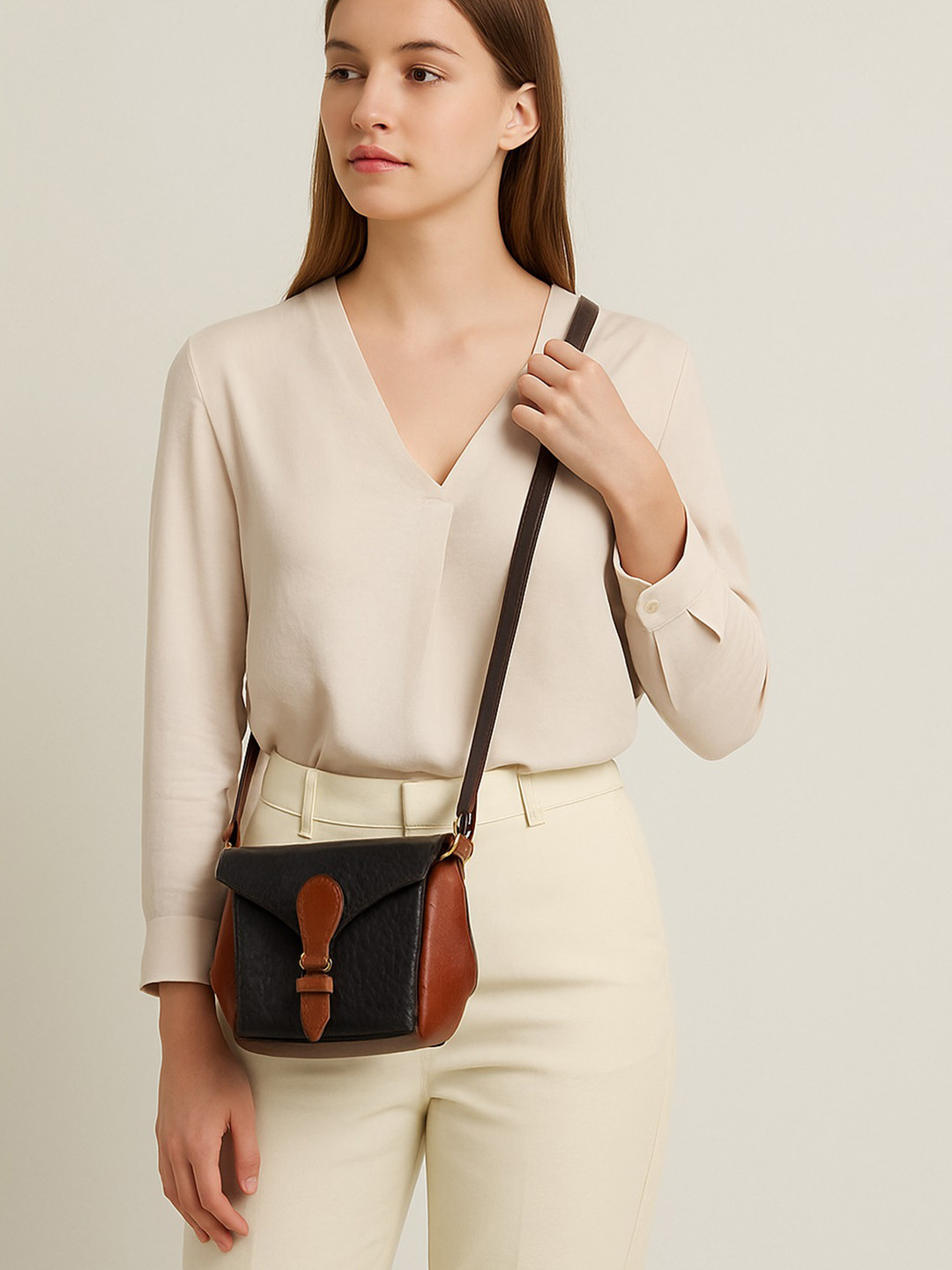 Celtic Black AnimalTextured Leather Shopper Sling Bag Buckle Closure with Inner Pockets