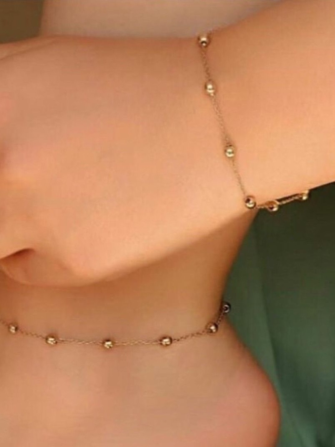 ReNi Women Brass Gold Plated Bracelet And Anklet