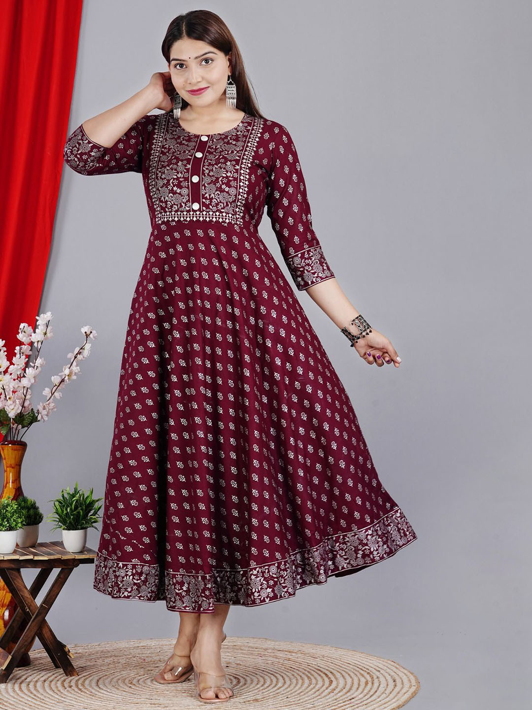 NANERA Women Floral Printed Anarkali Ethnic Dress