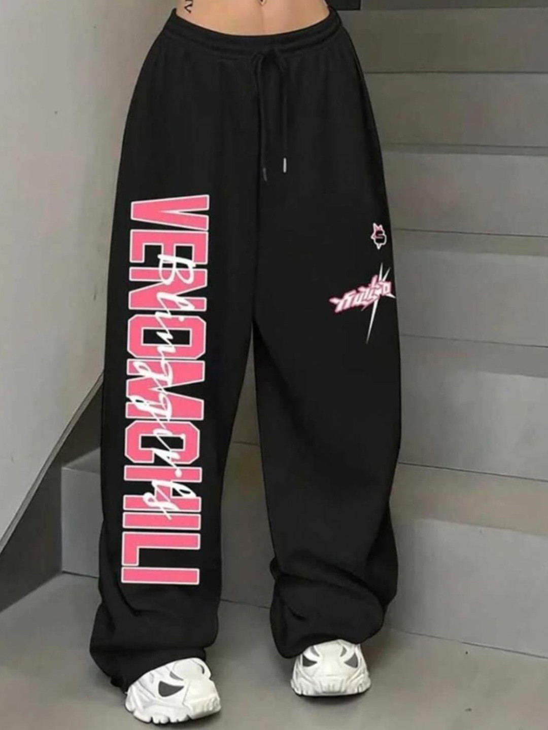 Lveorch Women Typography Printed Relaxed Fit Cotton Track Pants