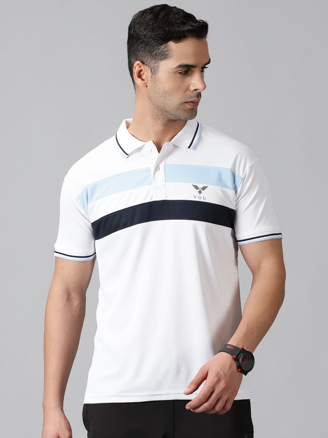 Y.O.U Men Colourblocked Polo Collar T-shirt