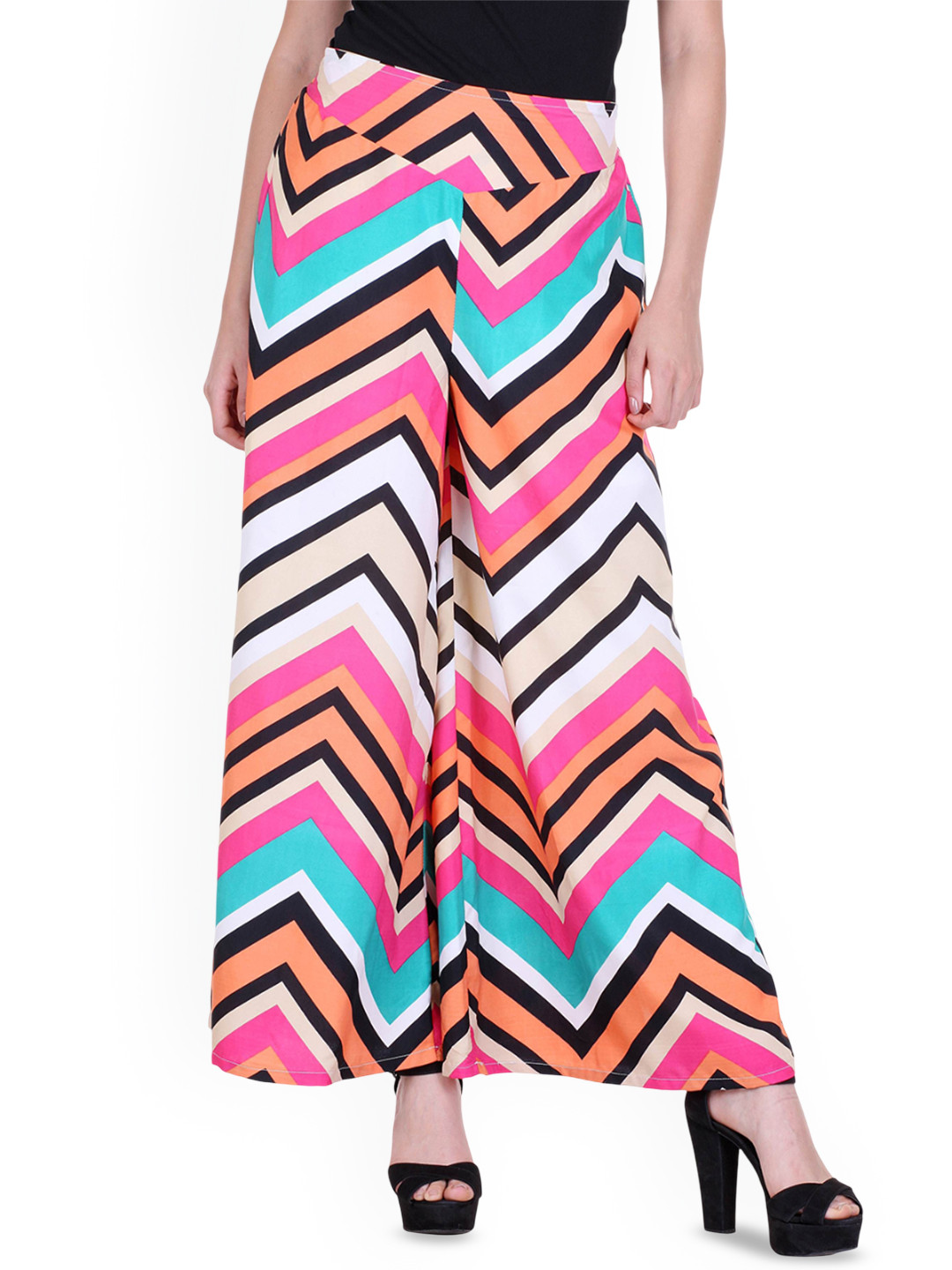 Mast & Harbour Women Zig-Zag Printed Wide Leg Palazzos