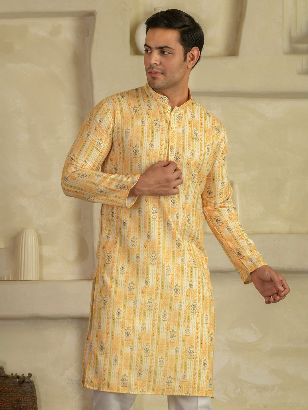 LEMONX Floral Printed Mandarin Collar Kurta