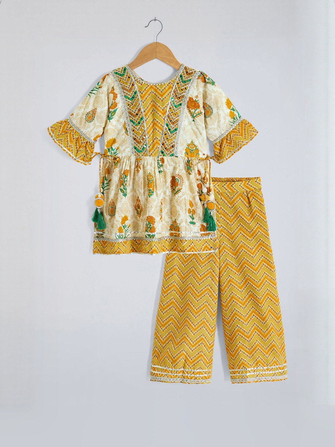 Hopscotch Girls Floral Printed Cotton Ethnic Set