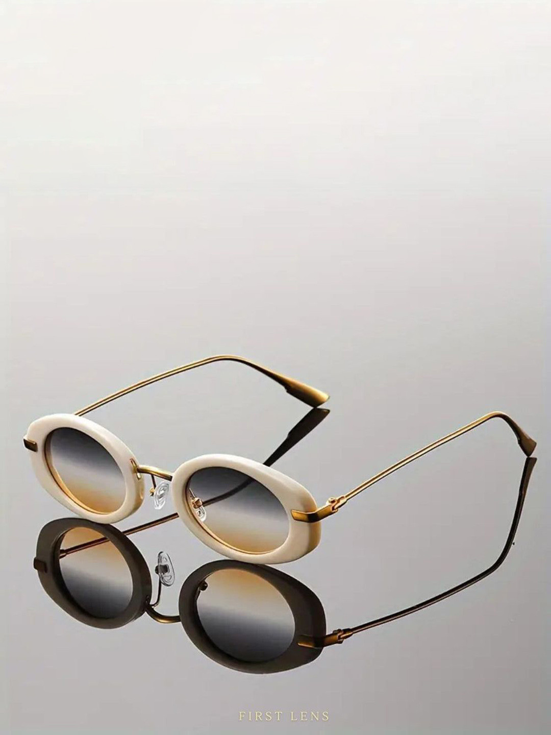 First Lens Unisex Yellow Lens & White Oval Sunglasses C10324