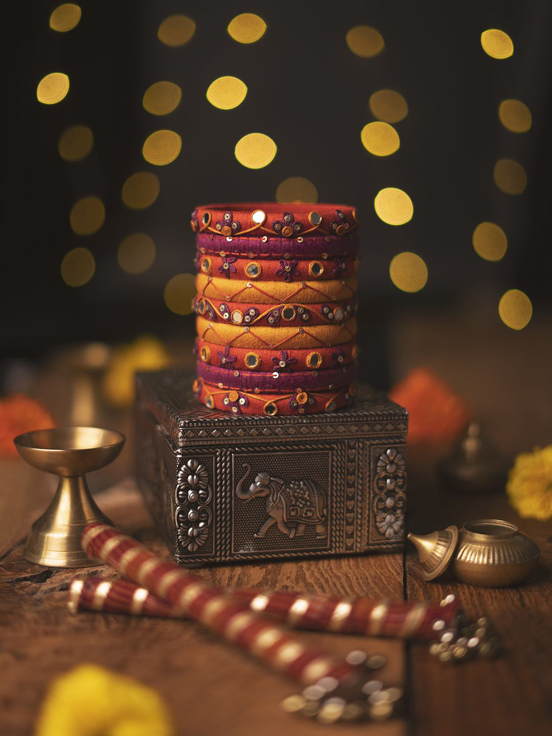 Taasha Craft Set Of 9 Thread Work With Mirror Design And Sequence Bangles