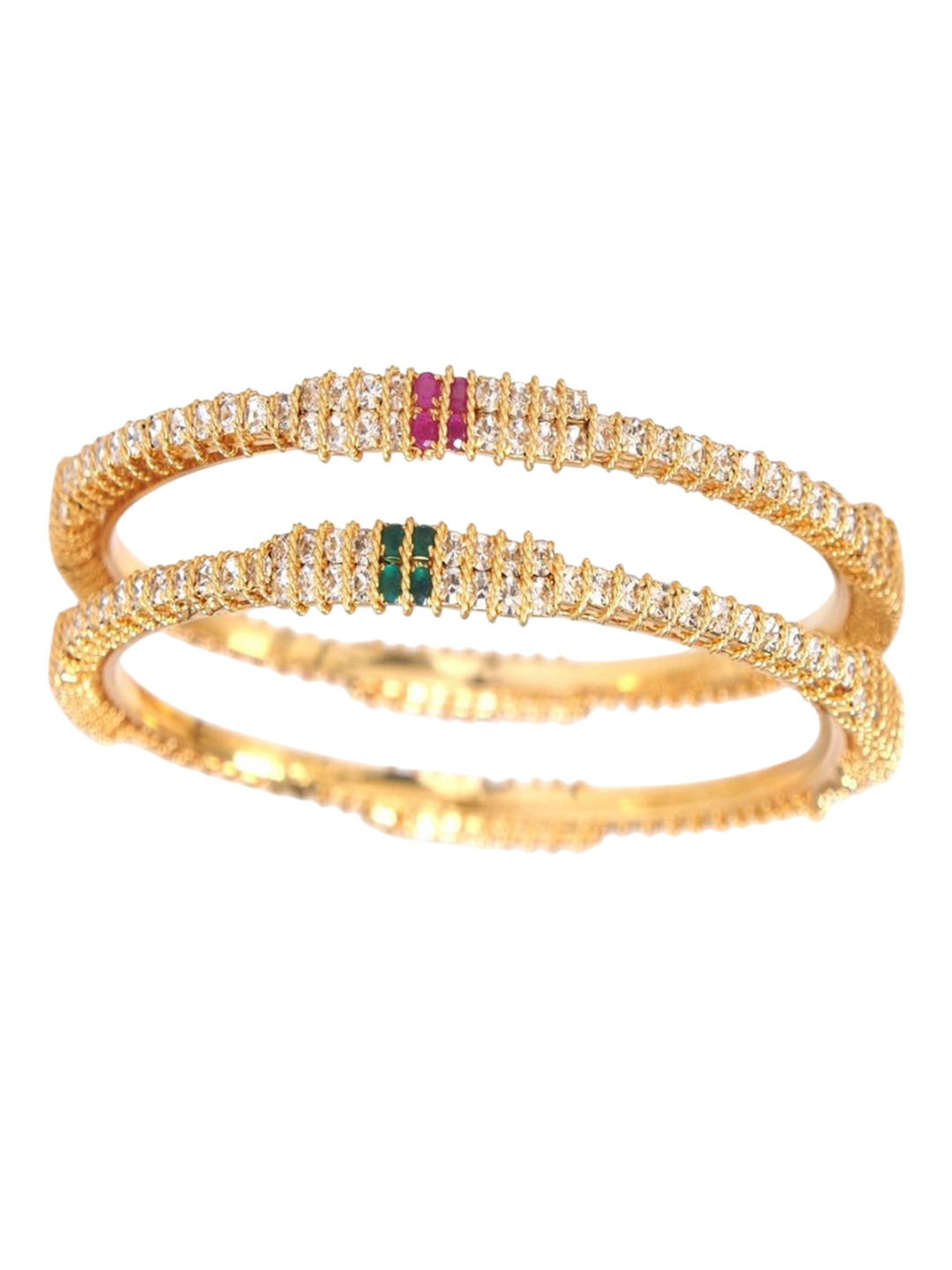 VRINDHA Set Of 2 Gold Plated American Diamond Studded Bangles