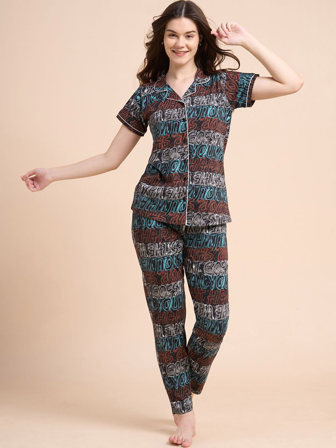 Juliana Dream Women Geometric Printed Night suit