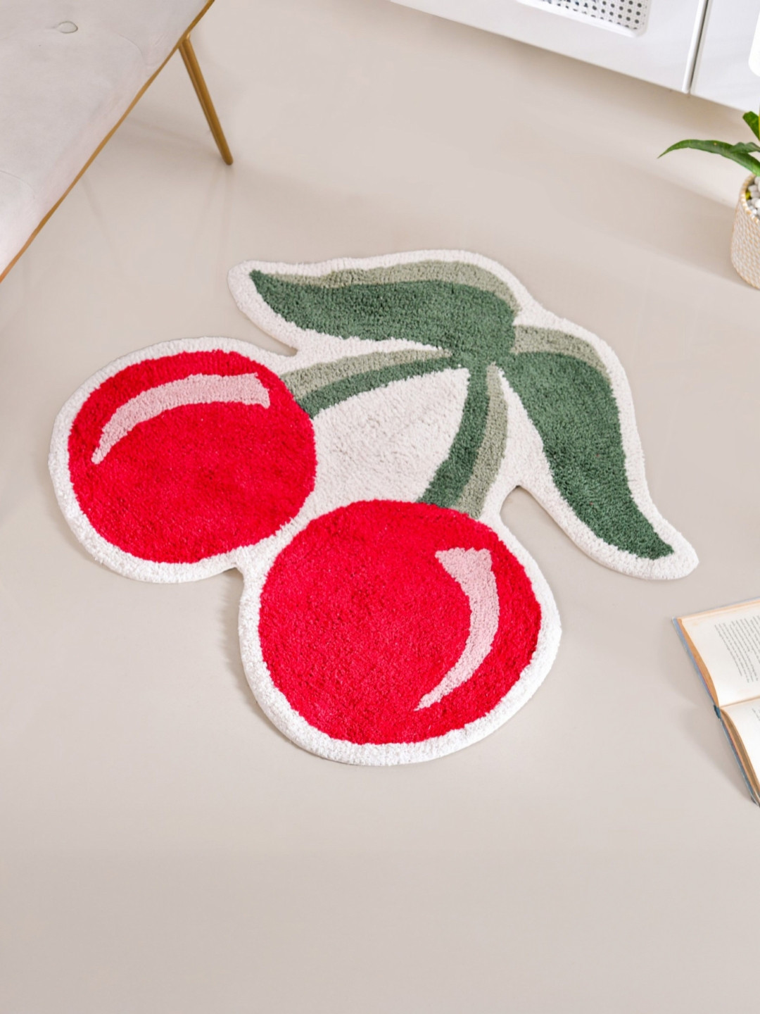 Nestasia Red & White Cherry Printed Cotton Anti-Skid Doormat