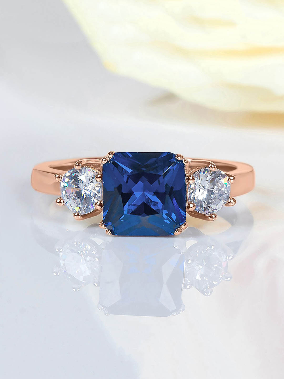 Ornate Jewels 925 Sterling Silver 18K Rose Gold Plated Sapphire Studded Ring
