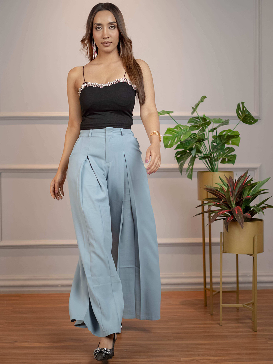 NIYARA India Women Wide Leg Pleated High-Rise Korean Pants