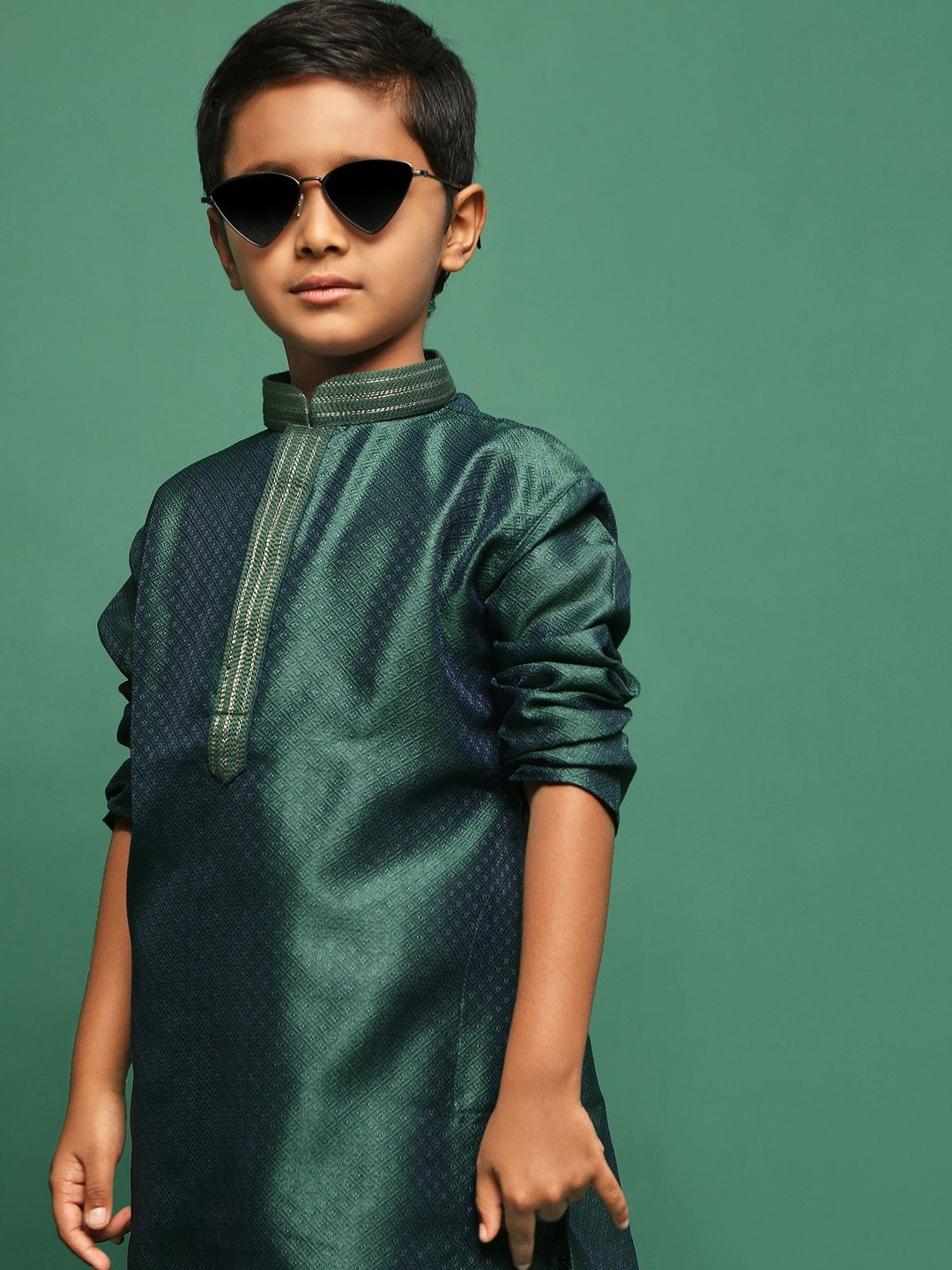 Sangria Boys Deep Green Embellished Kurta