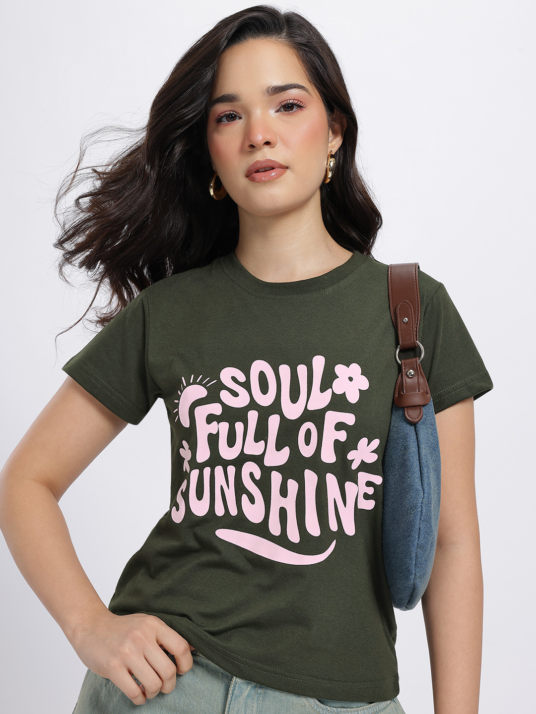 Soul Full of Sunshine Typography Round Neck Relaxed Fit T-shirt
