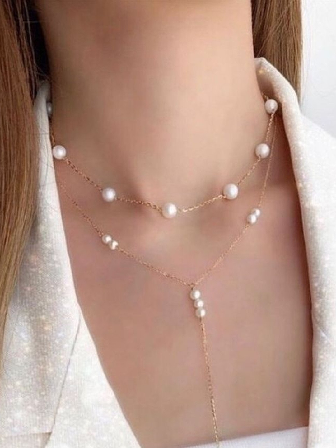 ReNi Women Gold Tone Double Layered Pearl Necklace