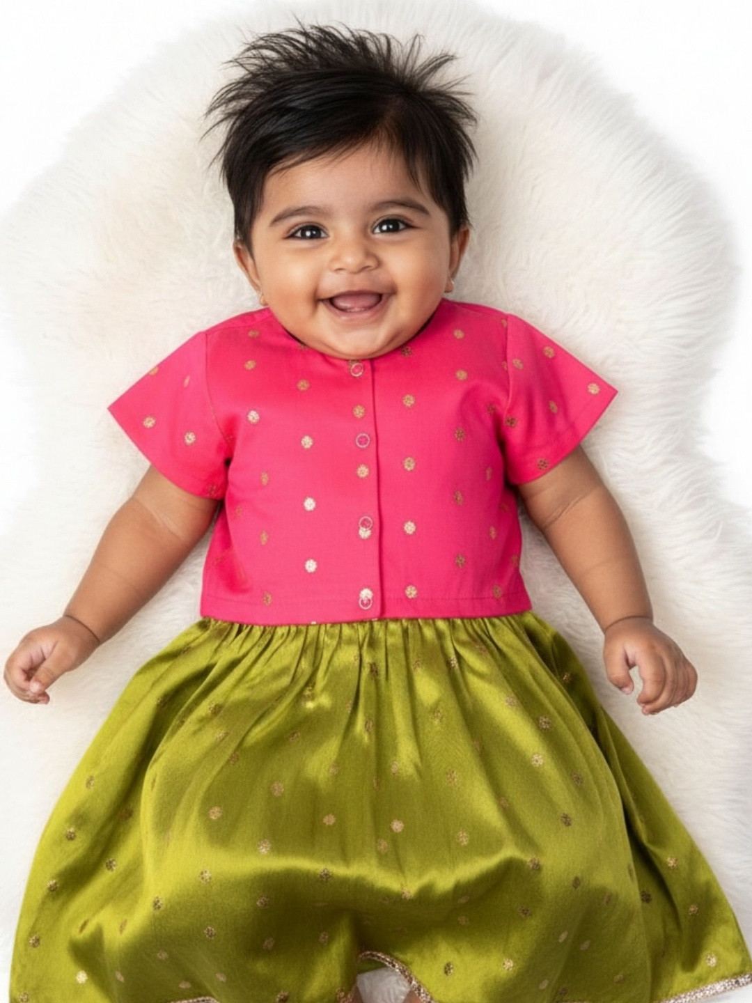 Sangria Girls Cotton Ready to Wear Lehenga & Pink Blouse Set