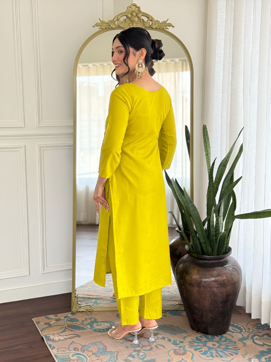 Happy Design Women Solid Silk Kurta with Trouser & Dupatta