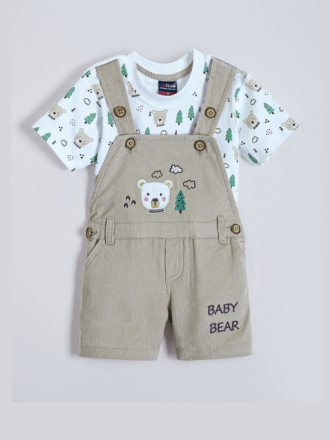 Hopscotch Unisex Kids 2-Pc Woodland Bear Cotton Dungaree Set