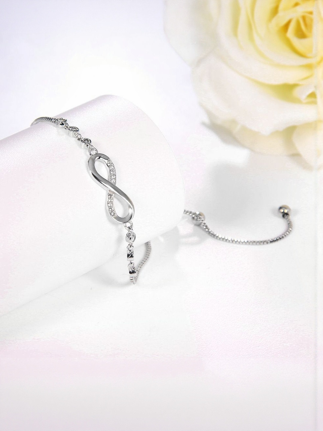 TheVineGirl Women Silver-Plated Cubic Zirconia Studded Wraparound Infinity Bracelet