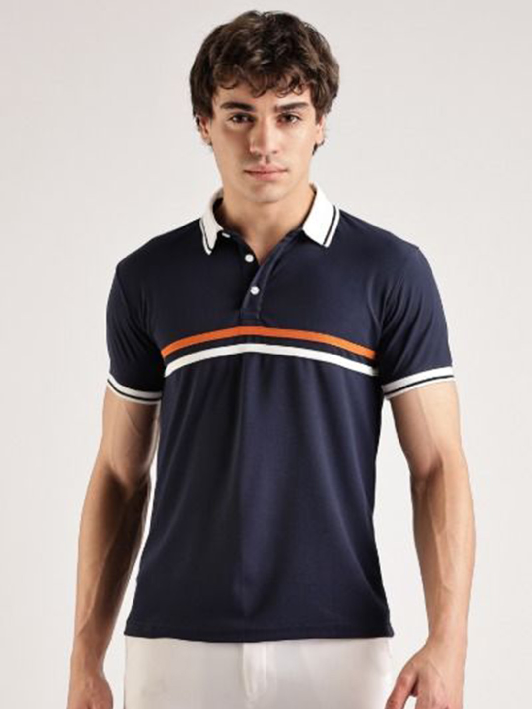Y.O.U Men Striped Polo Collar T-shirt