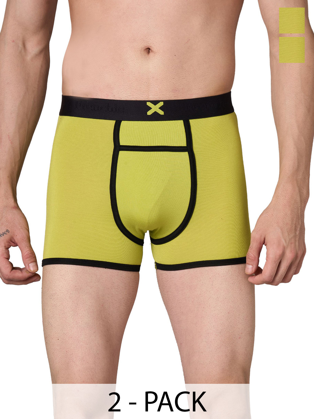 FRENCHIE Pack Of 2 Mid-Rise Moisture Wicking Trunks FR-MI-TR-HYPE-1X5-LPYLW-S-PO2