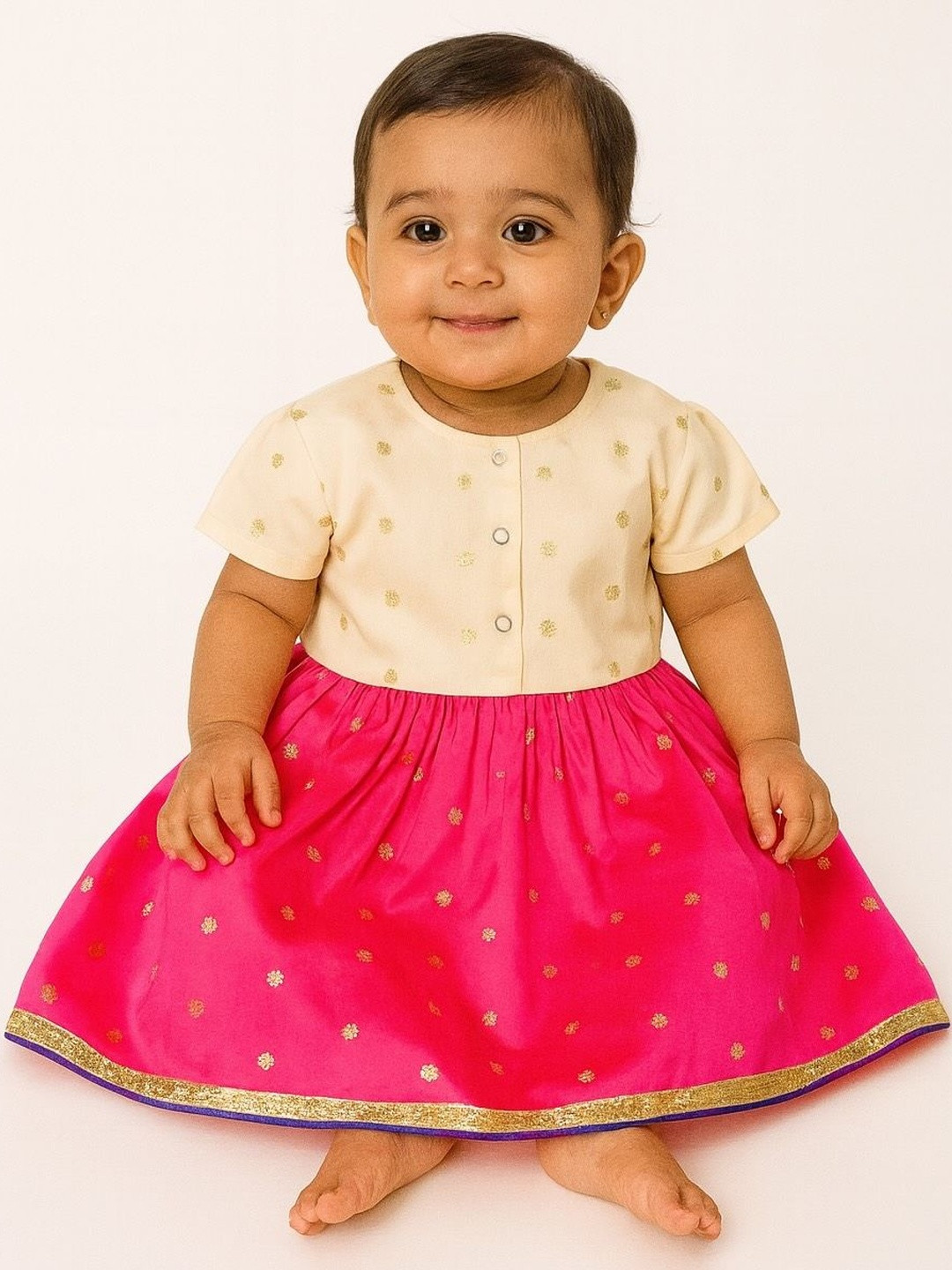 Sangria Baby Girl Pink Zari Lehenga & Off White Blouse Set