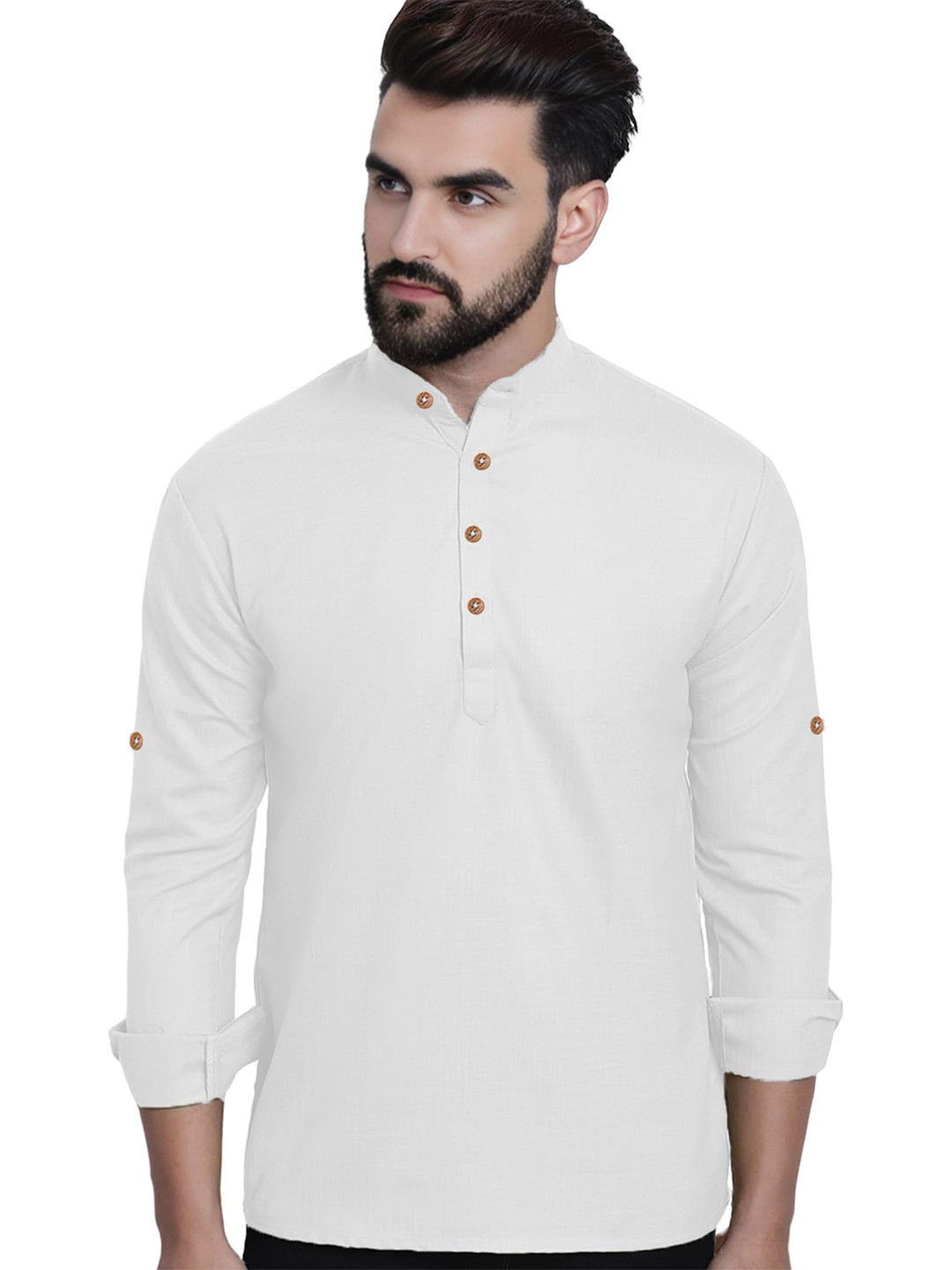 DaReal Band Collar Roll-Up Sleeves Straight Kurta