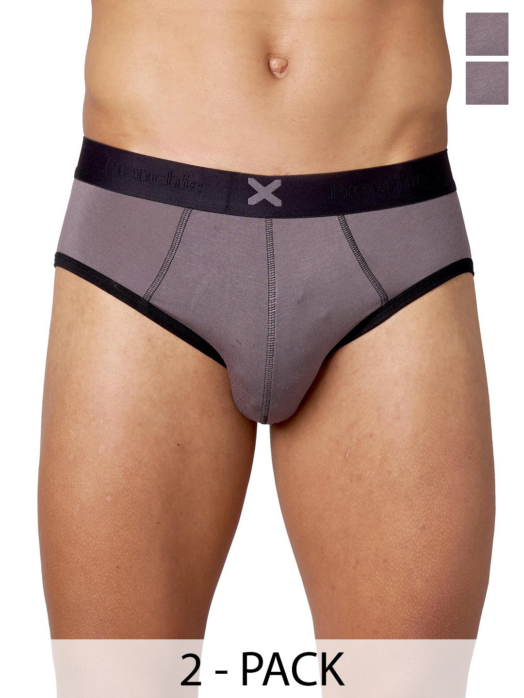 FRENCHIE Men Pack Of 2 Mid-Rise Anti Bacterial Basic Briefs FR-MI-BF-HYPE-1X5-CRGRY-S-PO2