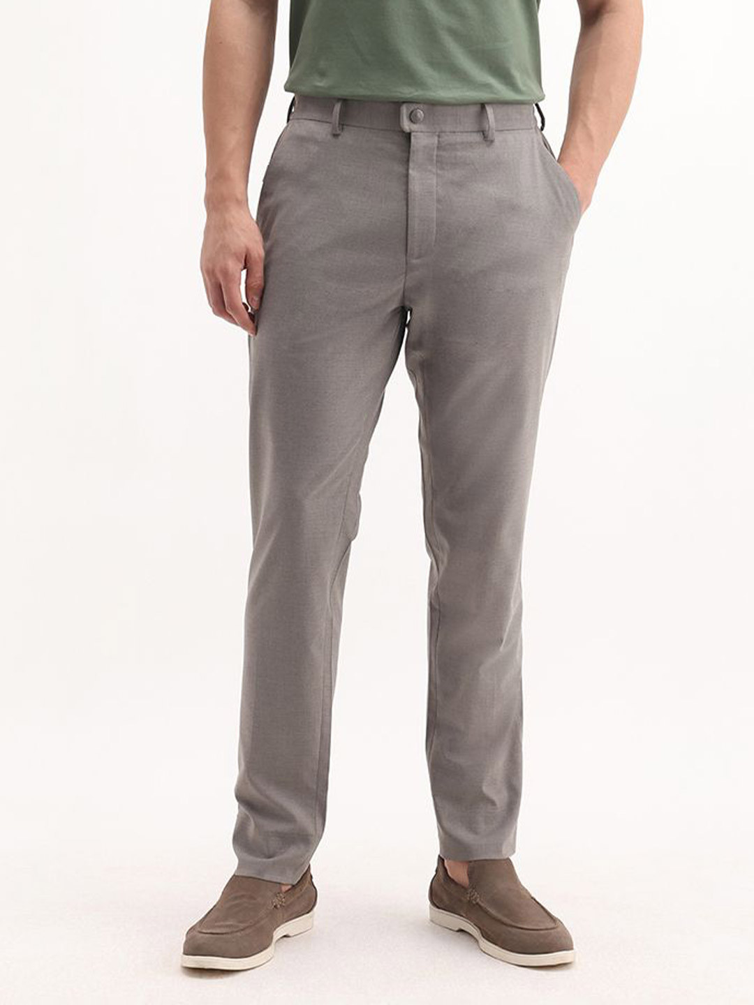 RARE RABBIT Mocron Men Grey Checked Trousers