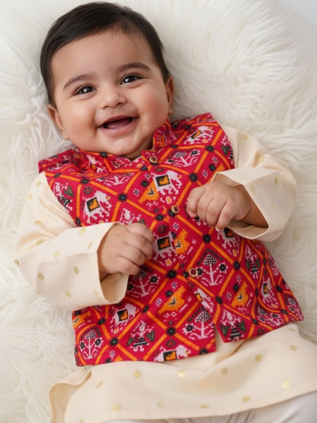 Sangria Boys Zari Kurta Pyjama Set with Pink Patola Bandi