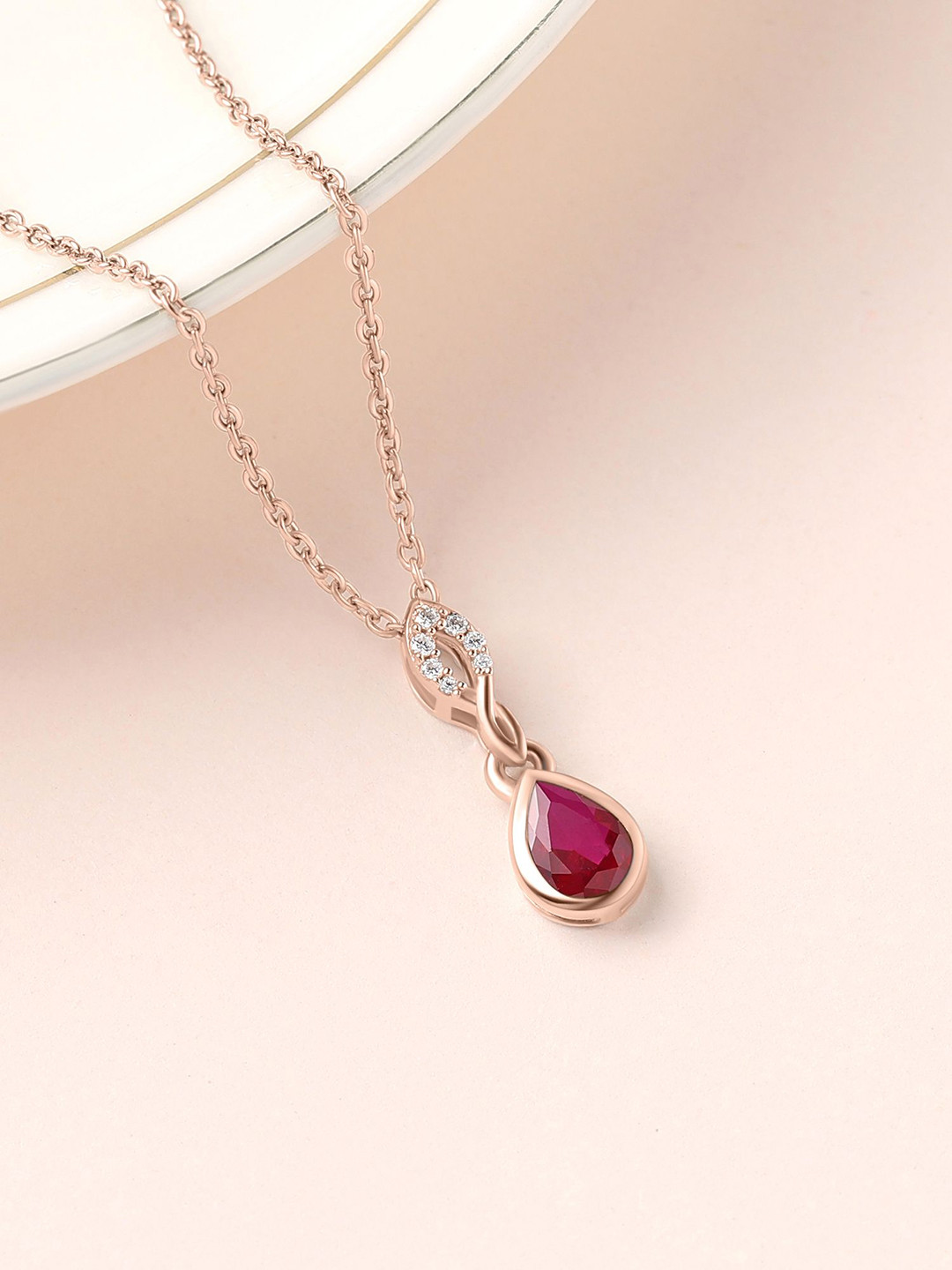 Ornate Jewels 925 Sterling Silver 18K Rose Gold-Plated Ruby Studded Pendant With Chain