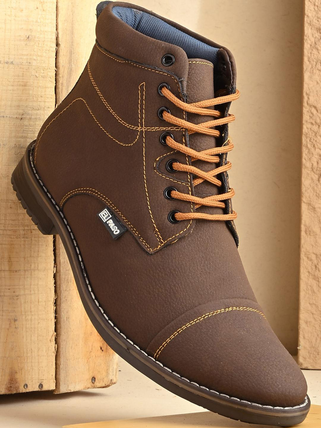 El Paso Men's Brown Lace-Up Ankle Boots