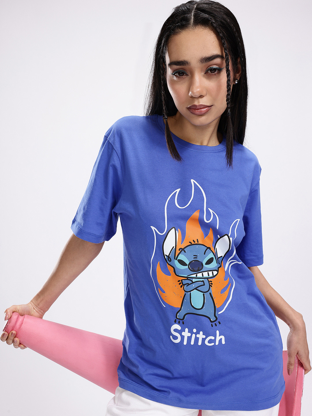 Kook N Keech Disney Lilo & Stitch Printed Pure Cotton Oversized T-shirt
