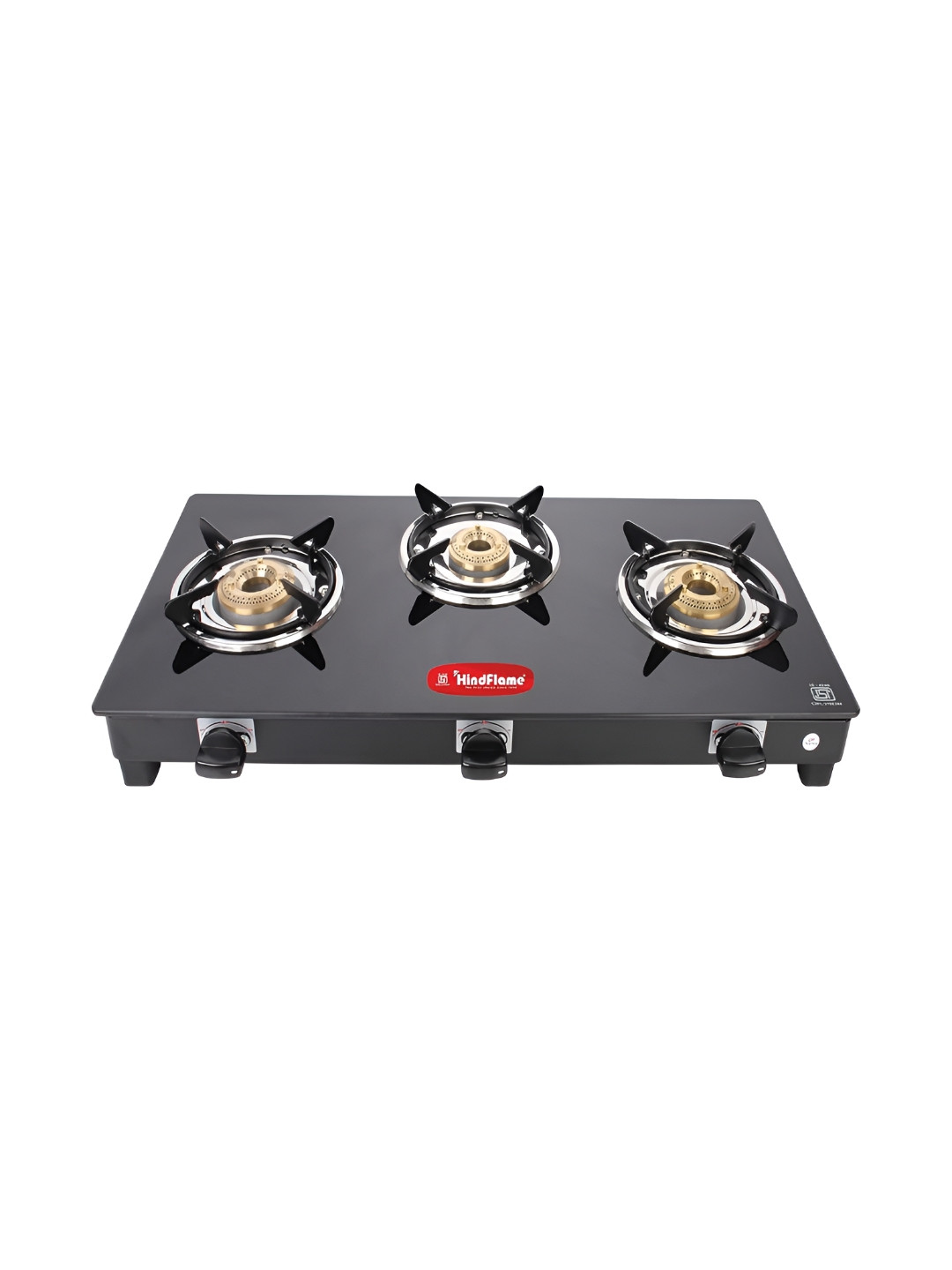Hindflame 3 Burner Crown Black Toughened Glass Manual Gas Stove