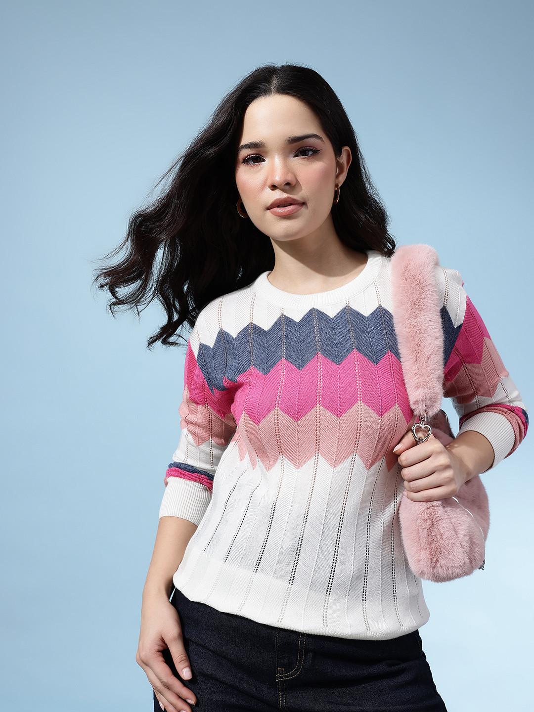 glitchez Open Knit Chevron Pullover