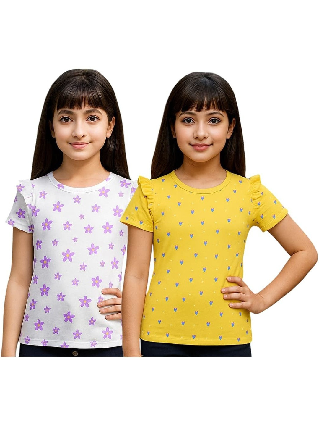 FABROYZ Girls Set Of 2 Floral Printed Cotton Tops