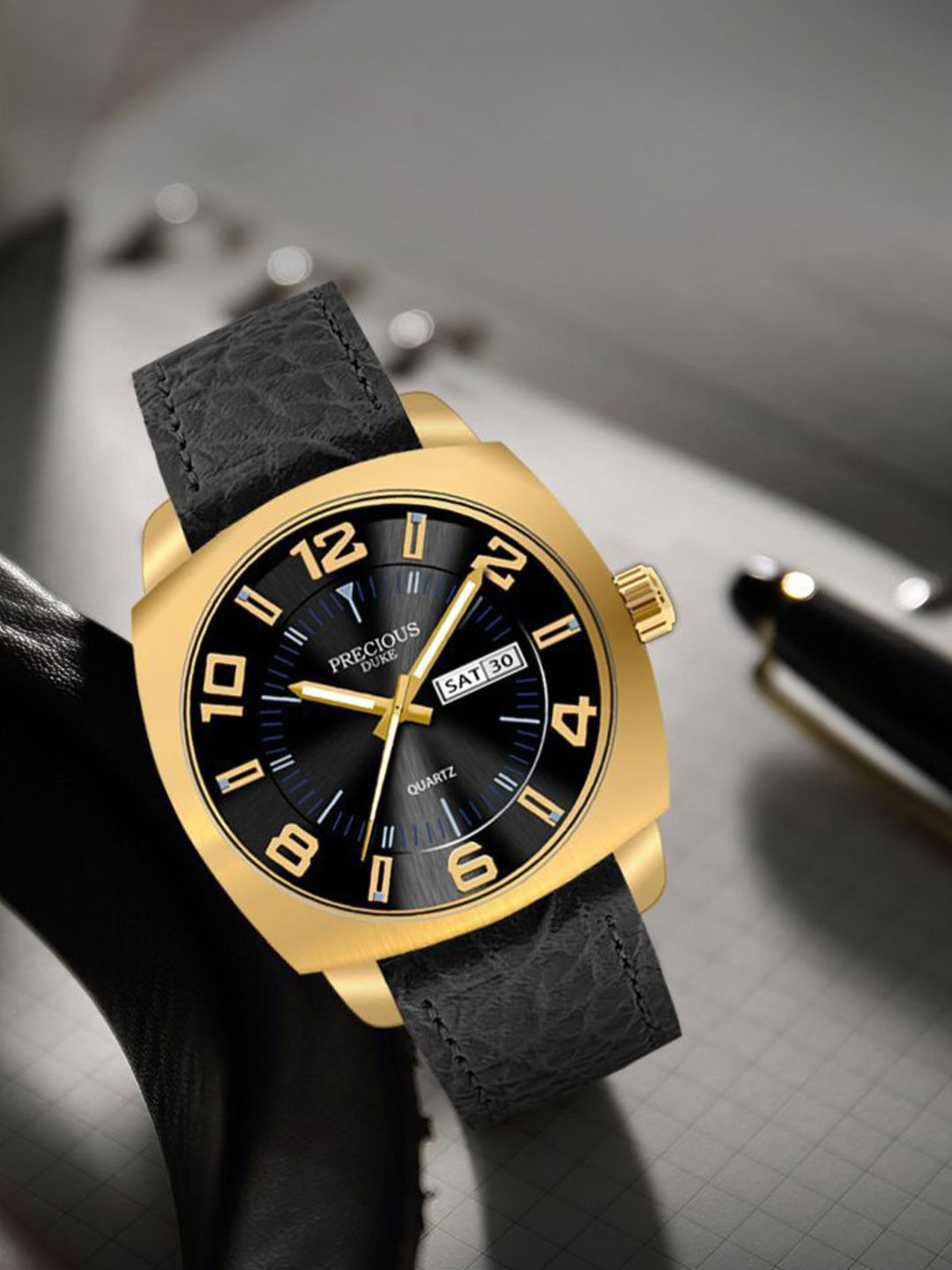 Precious Duke Men Dial & Leather Straps Analogue Watch PD_749842667592-Gold-Black