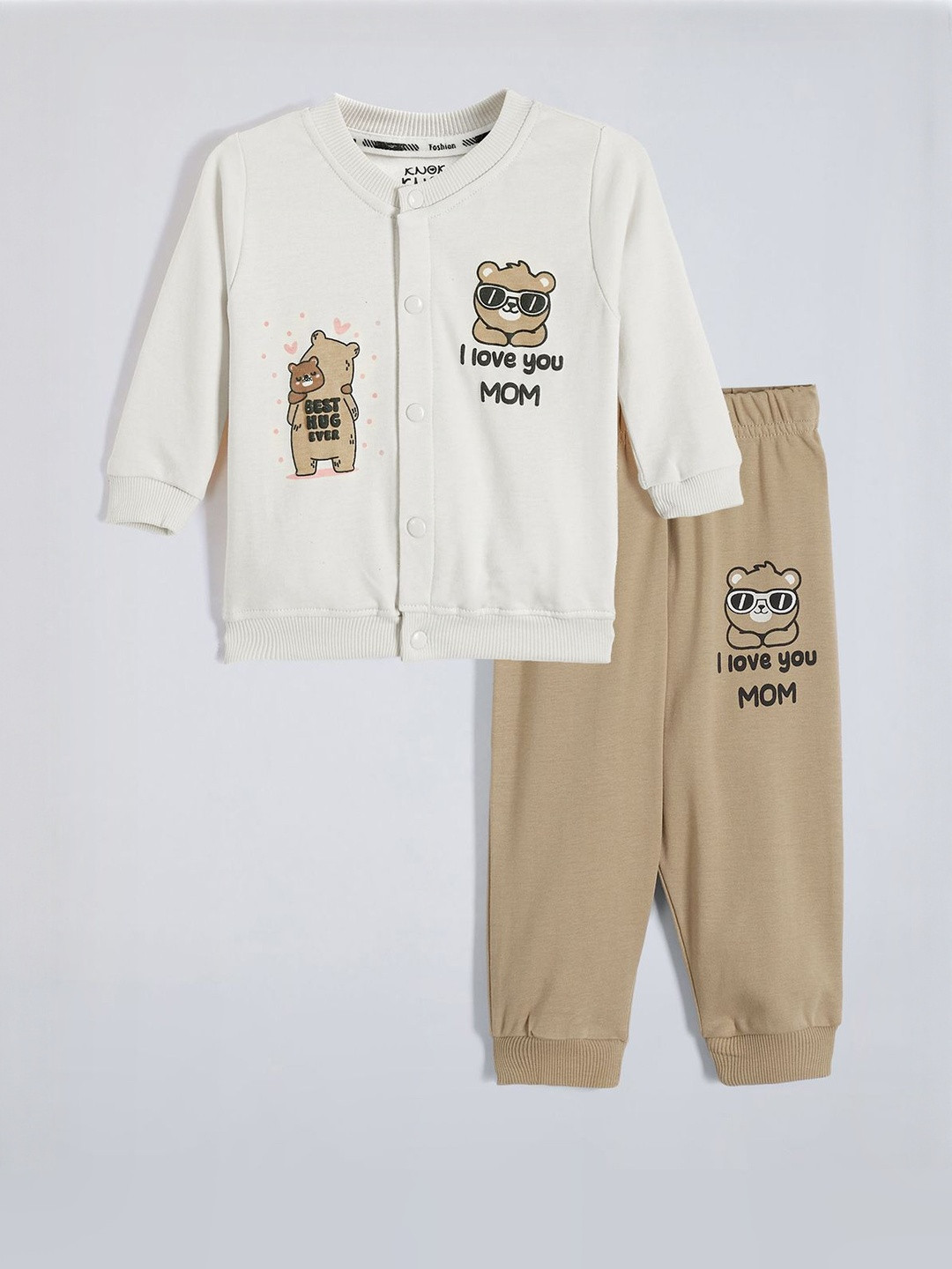 Hopscotch Boys Beige Pure Cotton Printed Clothing Set