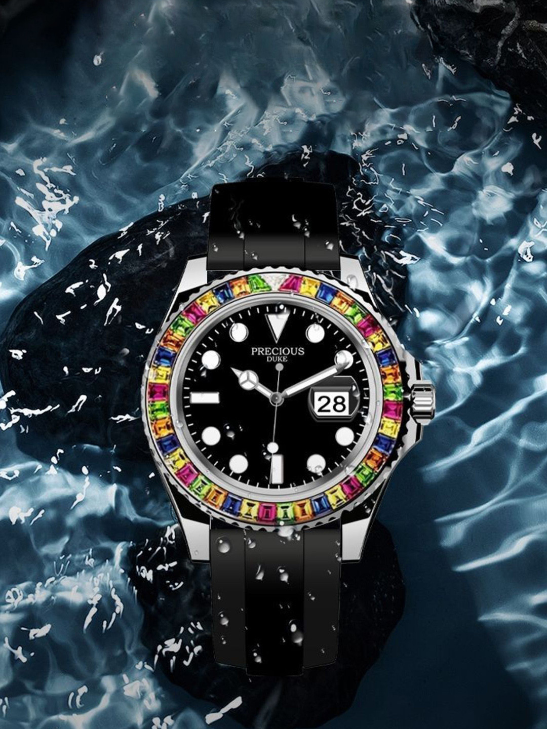 Precious Duke Men Silicone Straps Analogue Watch PD_822685813846_Black_2