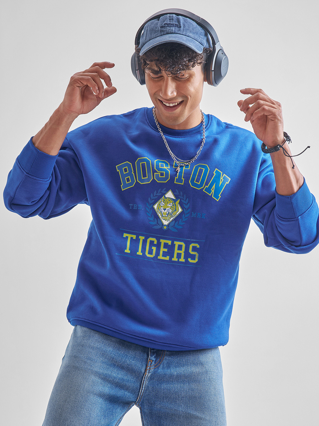 HIGHLANDER Typography Printed Drop Shoulder Over Sized Pullover Sweatshirt