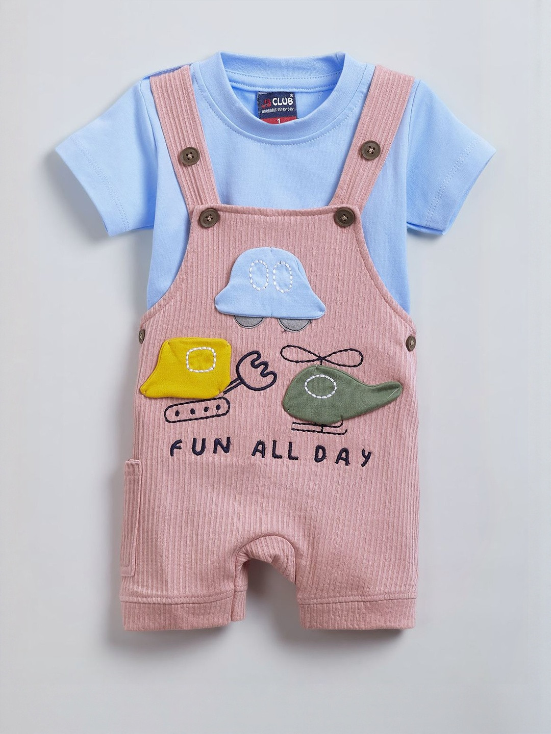 Hopscotch Unisex Kids Cotton Applique Dungaree Set