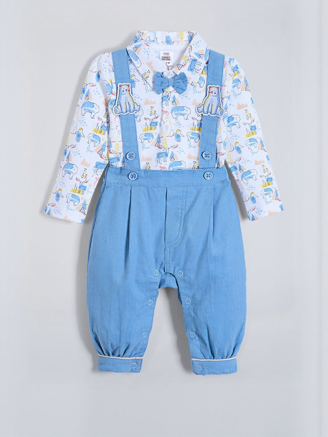 Hopscotch Boys Printed Bear Bow  Corduroy Clothing Set