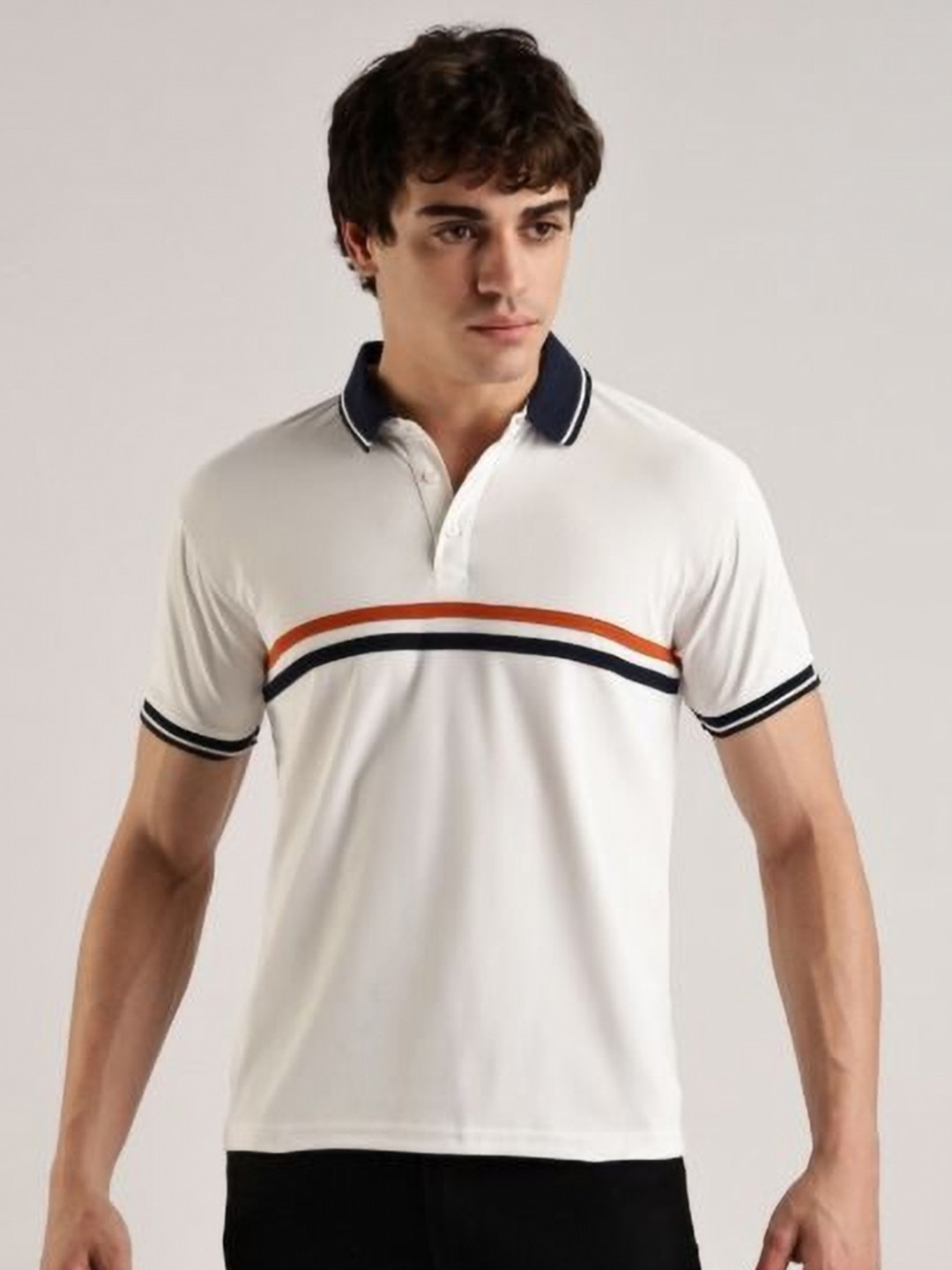 Y.O.U Men Striped Polo Collar T-shirt